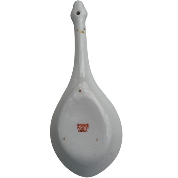 Vintage Chinese Ceramic Soup Spoon With Floral Design & Turquoise Glaze - Picture 4 of 5